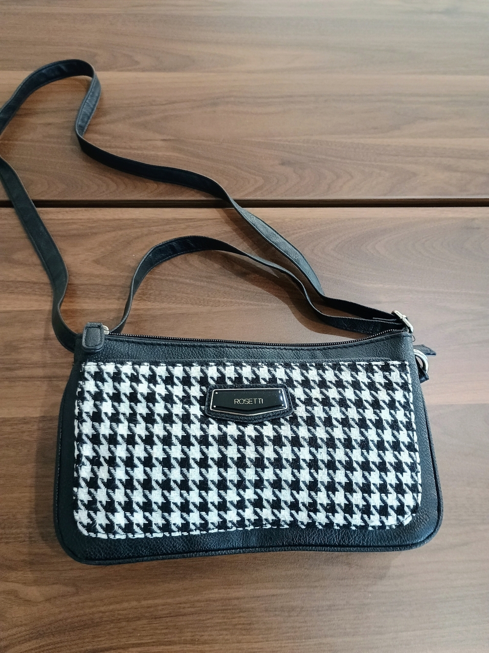 Rosetti Black and White Houndstooth Crossbody Bag